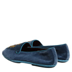 Dolce & Gabbana Blue Velvet Crown Embroidery Loafers Shoes Dolce & Gabbana