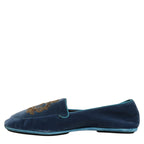 Dolce & Gabbana Blue Velvet Crown Embroidery Loafers Shoes Dolce & Gabbana