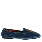 Dolce & Gabbana Blue Velvet Crown Embroidery Loafers Shoes Dolce & Gabbana