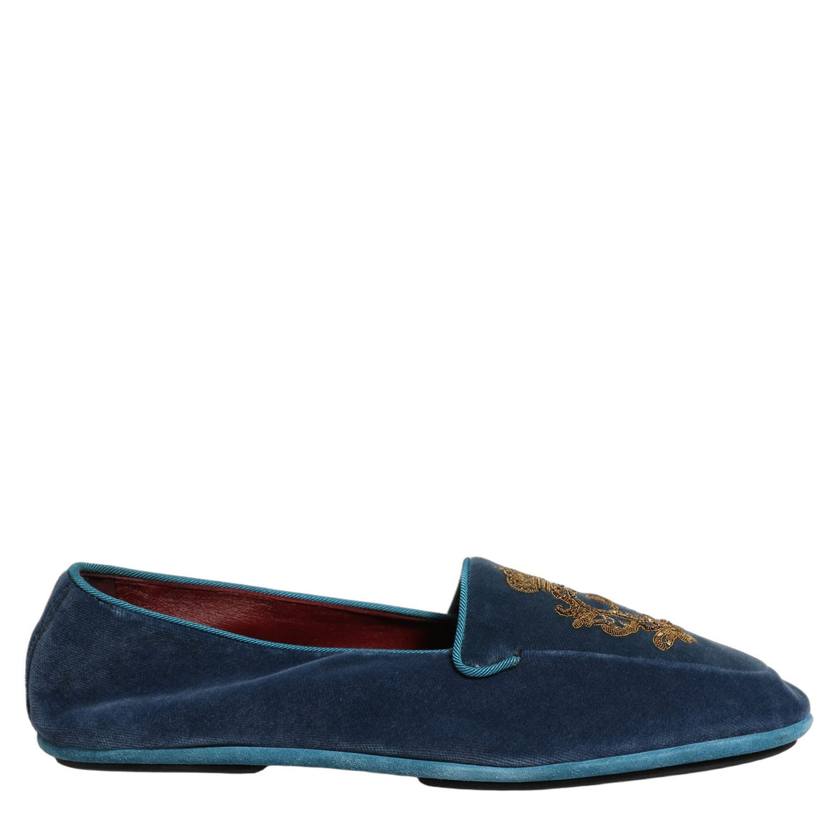 Dolce & Gabbana Blue Velvet Crown Embroidery Loafers Shoes Dolce & Gabbana