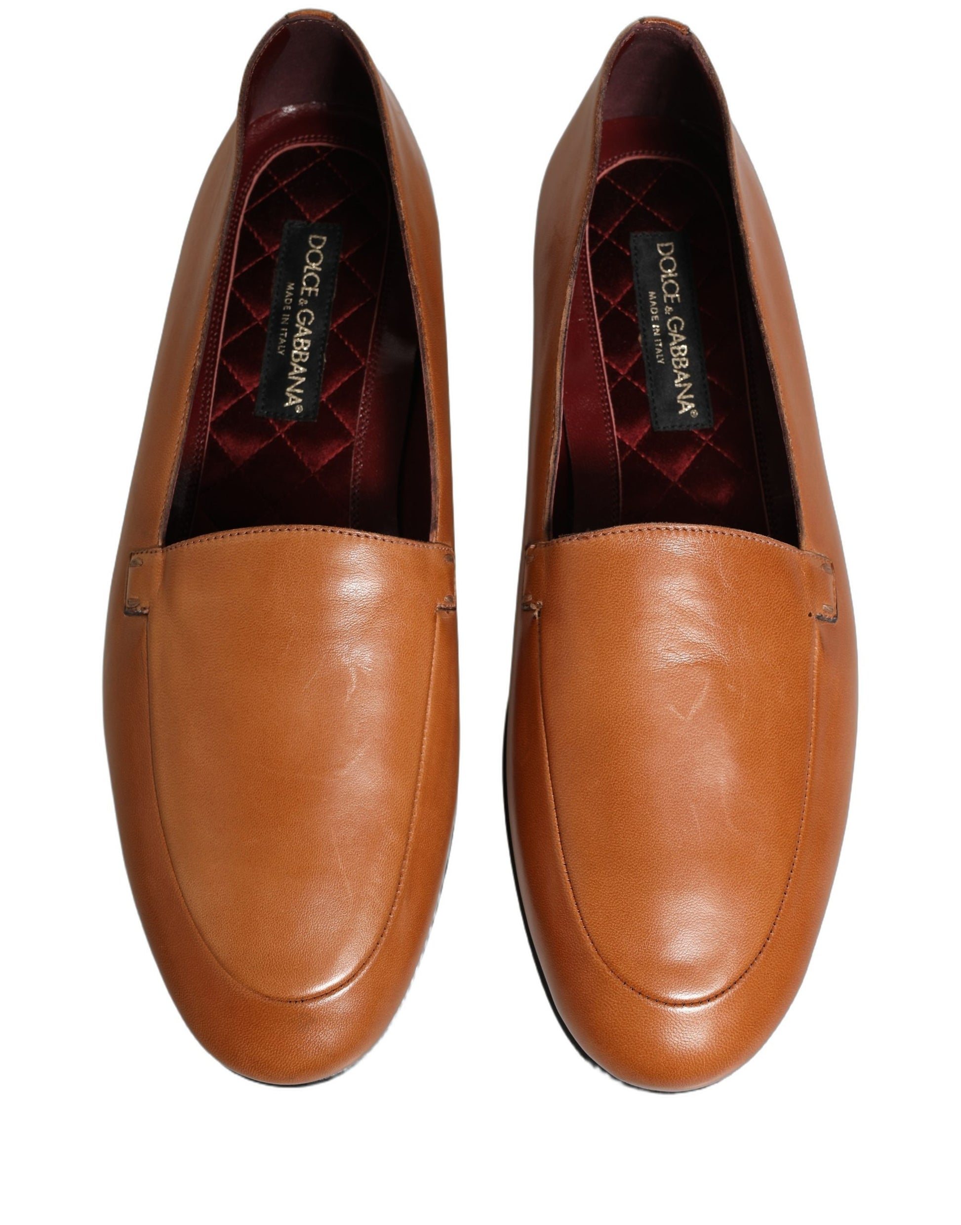 Dolce & Gabbana Brown Leather Logo Slip On Men Loafers Shoes Dolce & Gabbana