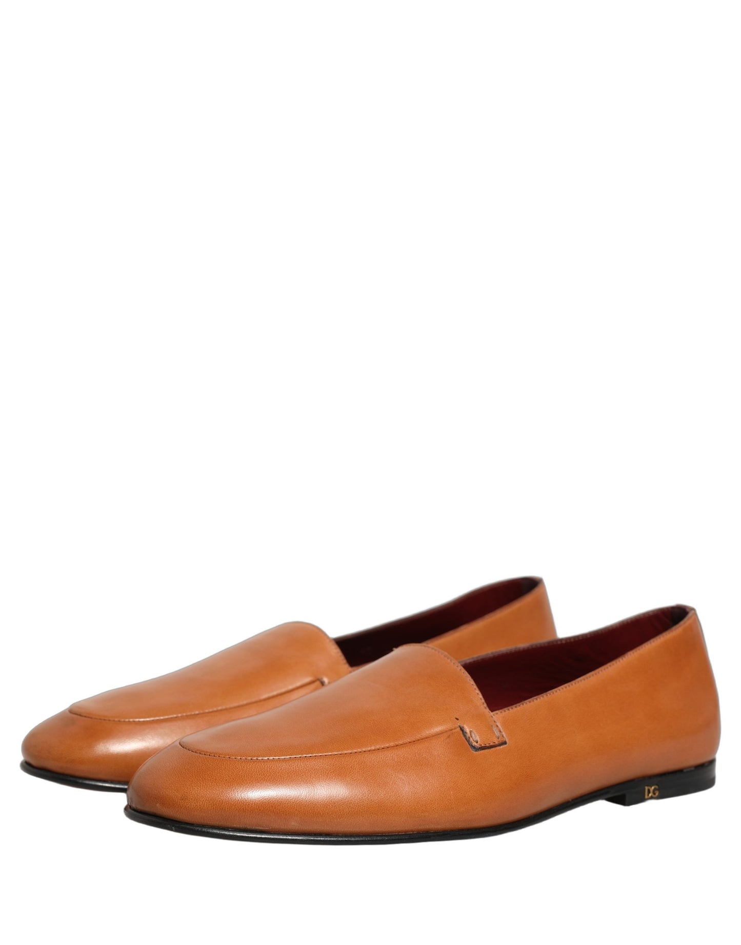 Dolce & Gabbana Brown Leather Logo Slip On Men Loafers Shoes Dolce & Gabbana