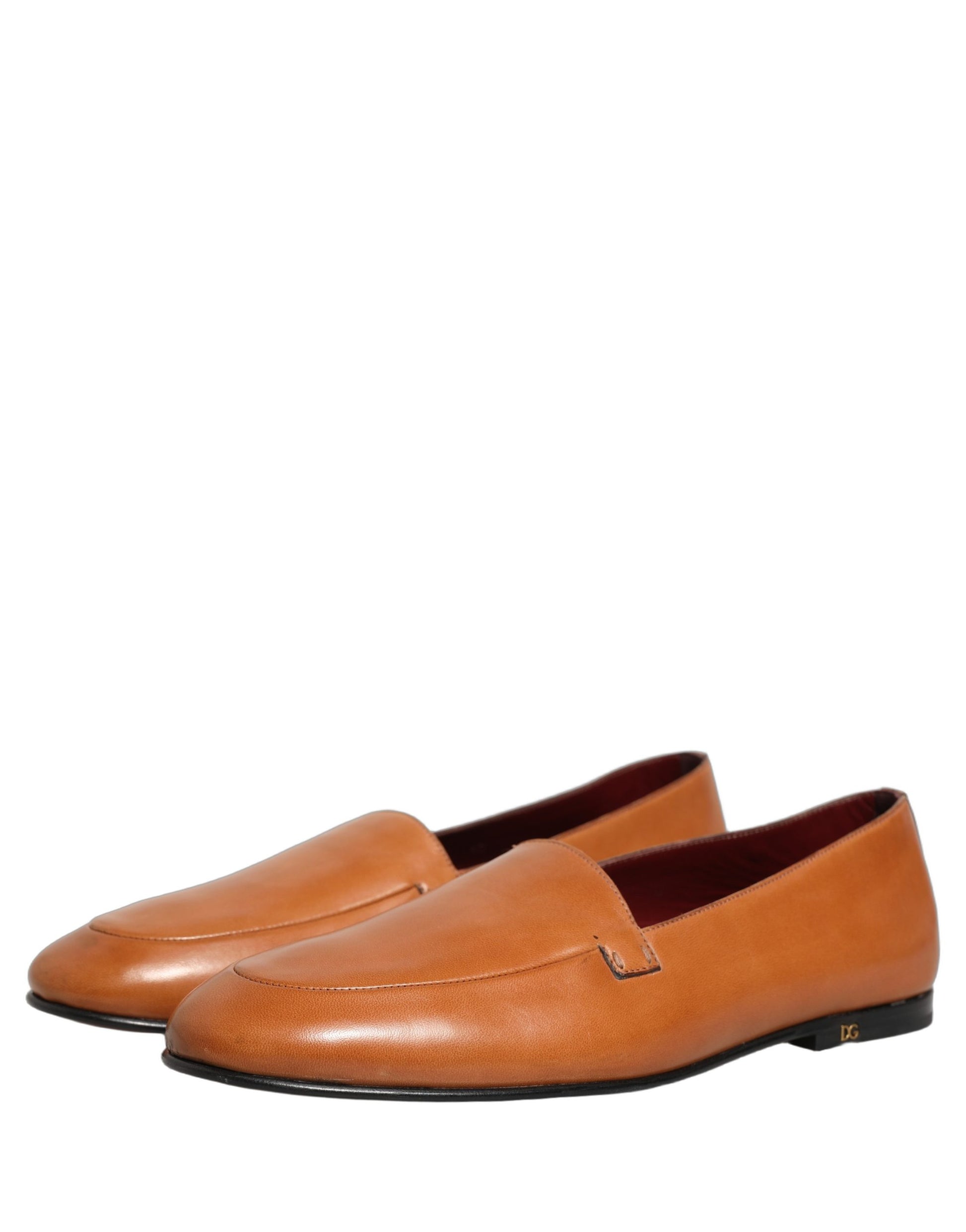 Dolce & Gabbana Brown Leather Logo Slip On Men Loafers Shoes Dolce & Gabbana
