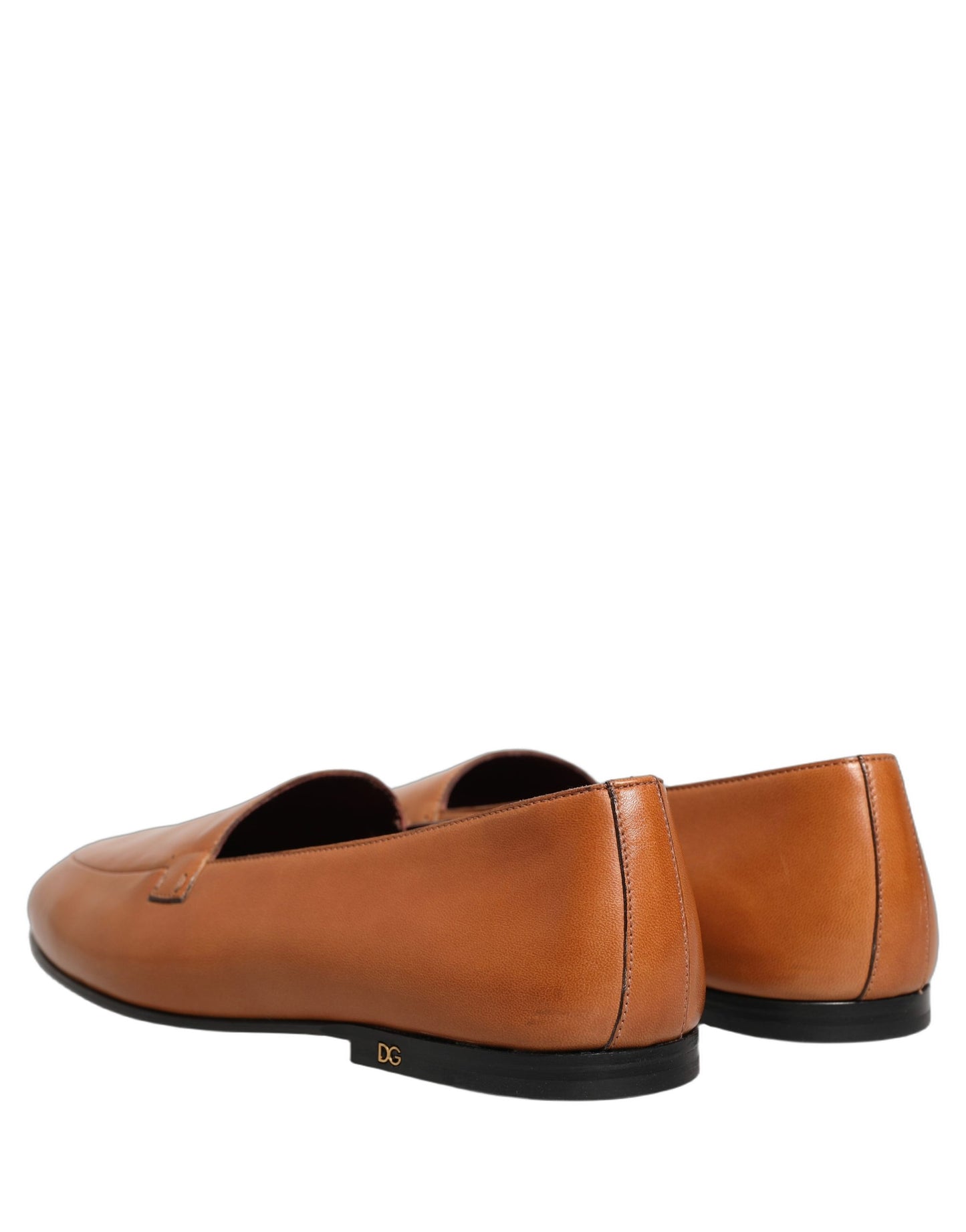 Dolce & Gabbana Brown Leather Logo Slip On Men Loafers Shoes Dolce & Gabbana