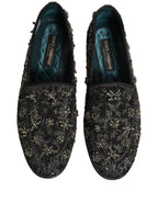 Dolce & Gabbana Black Rhinestone Embellished Loafers Shoes Dolce & Gabbana