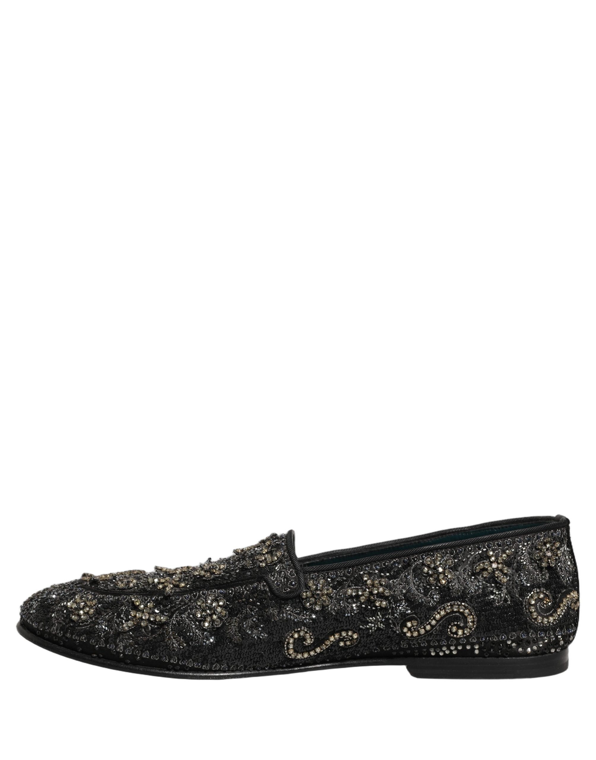 Dolce & Gabbana Black Rhinestone Embellished Loafers Shoes Dolce & Gabbana