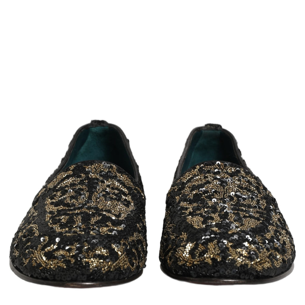Dolce & Gabbana Black Gold Embellished Dress Loafers Shoes Dolce & Gabbana