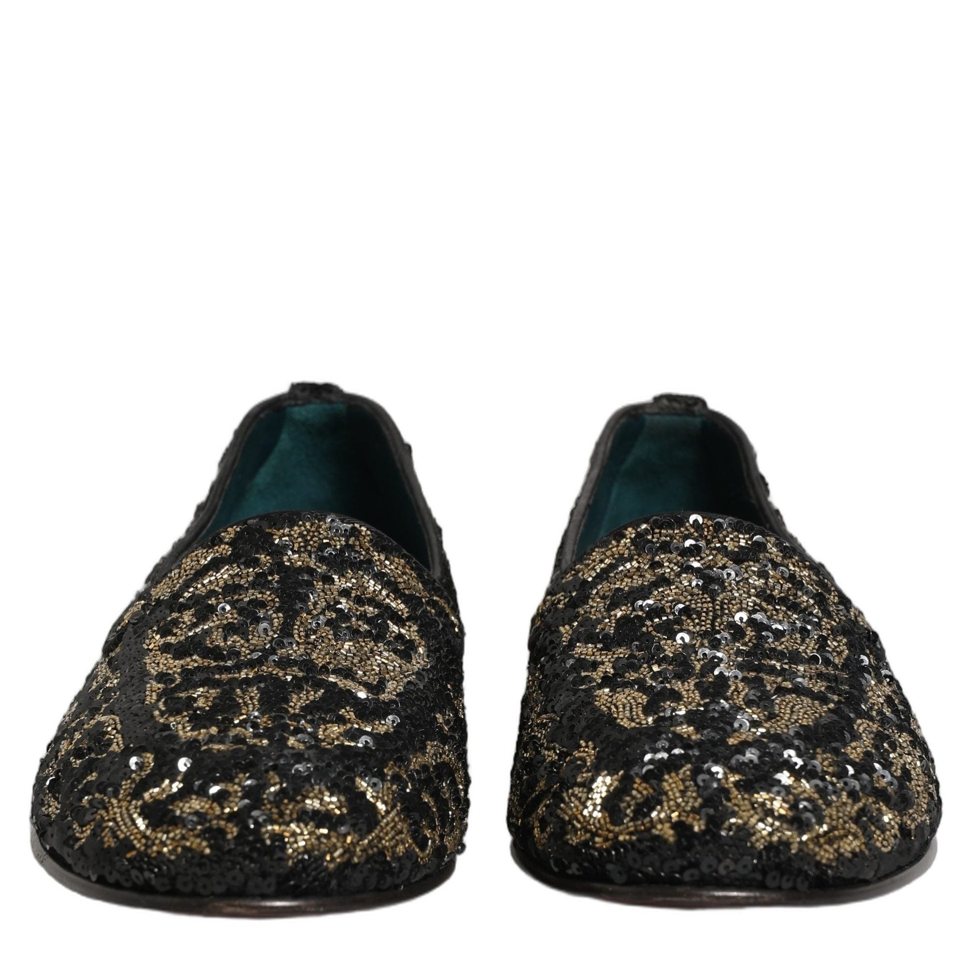 Dolce & Gabbana Black Gold Embellished Dress Loafers Shoes Dolce & Gabbana