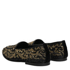 Dolce & Gabbana Black Gold Embellished Dress Loafers Shoes Dolce & Gabbana