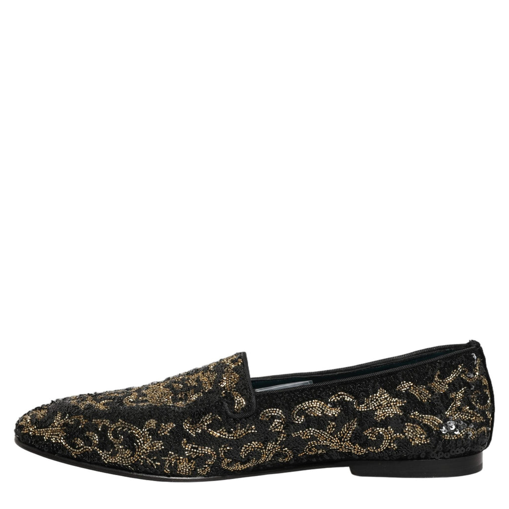 Dolce & Gabbana Black Gold Embellished Dress Loafers Shoes Dolce & Gabbana