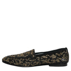Dolce & Gabbana Black Gold Embellished Dress Loafers Shoes Dolce & Gabbana