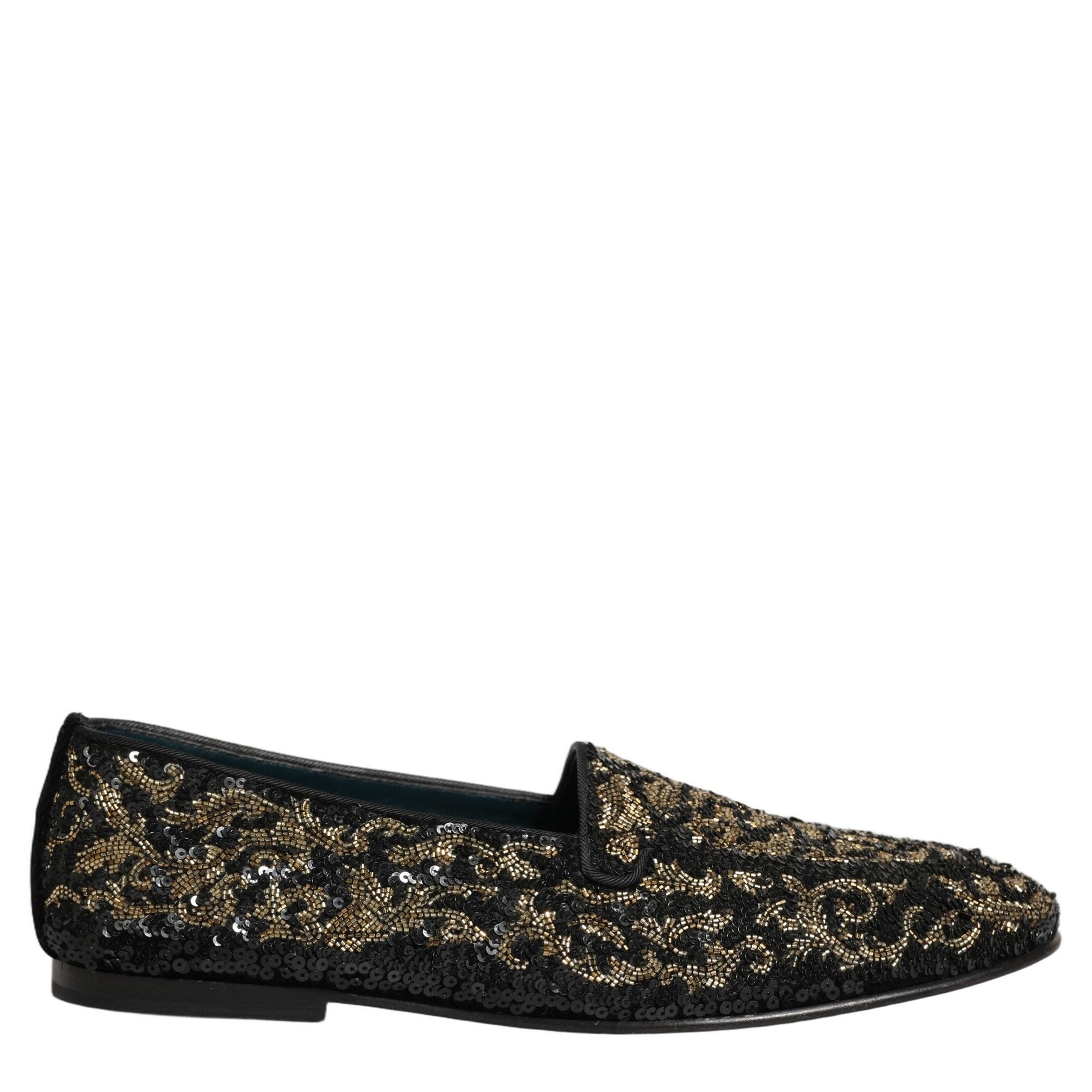 Dolce & Gabbana Black Gold Embellished Dress Loafers Shoes Dolce & Gabbana