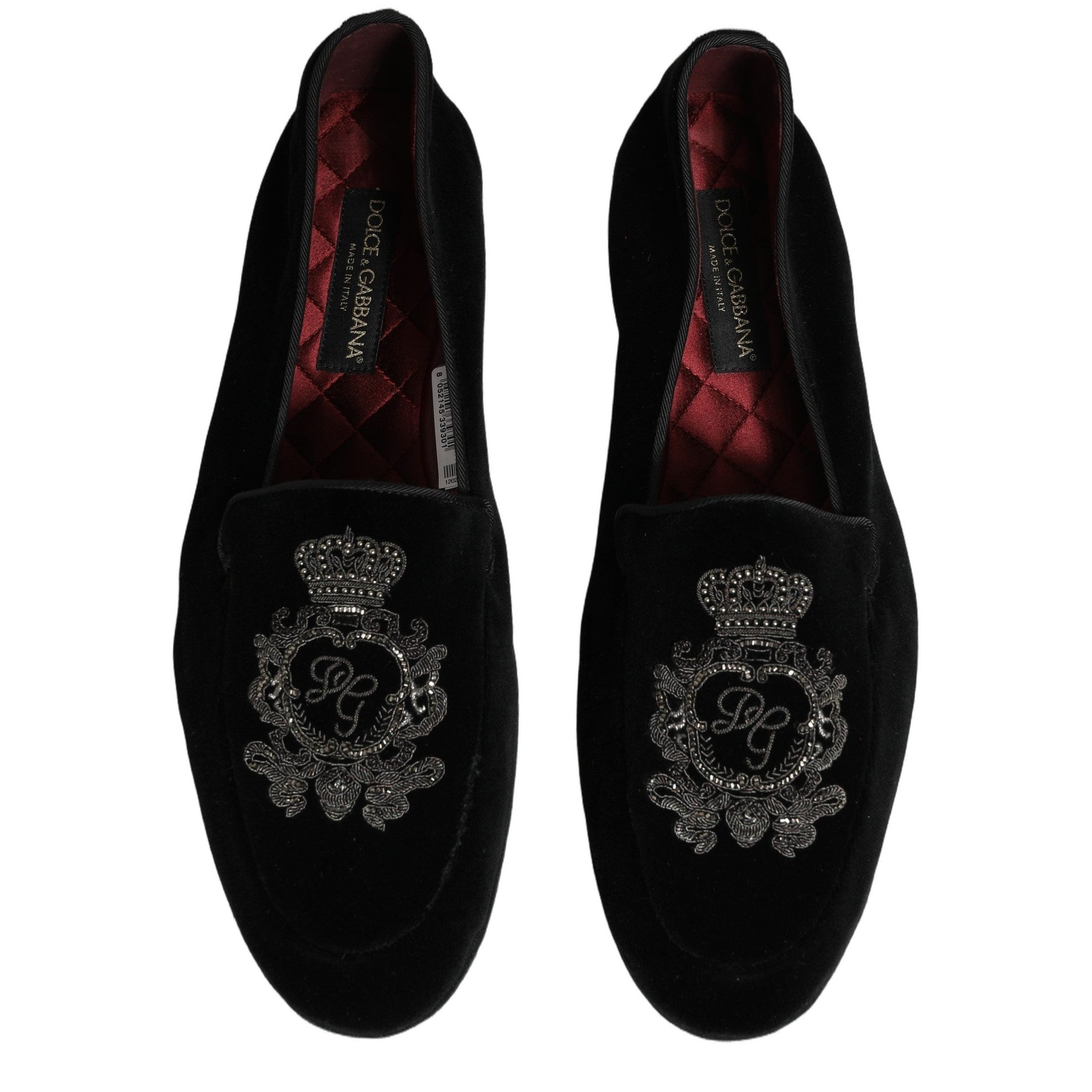 Dolce & Gabbana Black Velvet Crown Embroidery Loafers Shoes Dolce & Gabbana