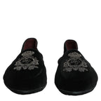 Dolce & Gabbana Black Velvet Crown Embroidery Loafers Shoes Dolce & Gabbana
