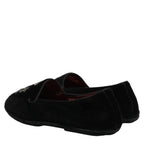Dolce & Gabbana Black Velvet Crown Embroidery Loafers Shoes Dolce & Gabbana