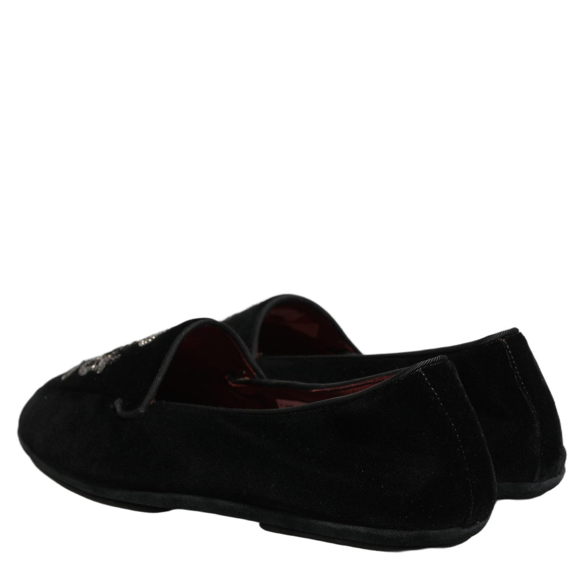 Dolce & Gabbana Black Velvet Crown Embroidery Loafers Shoes Dolce & Gabbana