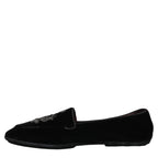 Dolce & Gabbana Black Velvet Crown Embroidery Loafers Shoes Dolce & Gabbana