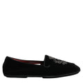 Dolce & Gabbana Black Velvet Crown Embroidery Loafers Shoes Dolce & Gabbana