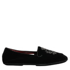 Dolce & Gabbana Black Velvet Crown Embroidery Loafers Shoes Dolce & Gabbana