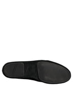Dolce & Gabbana Black Velvet Crown Embroidery Loafers Shoes - Eljoys Fashion 