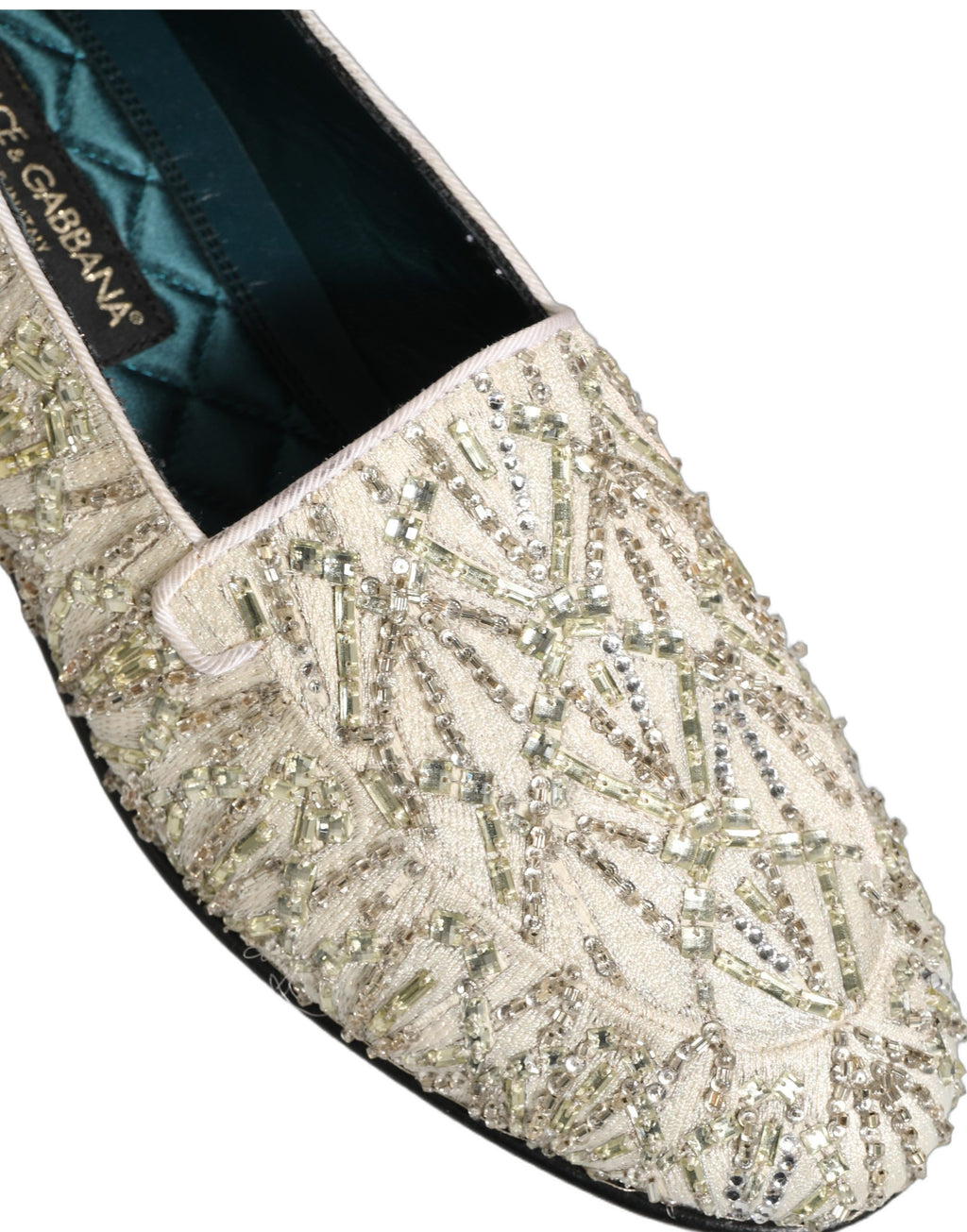 Dolce & Gabbana White Velvet Embroidered Dress Loafers Shoes Dolce & Gabbana