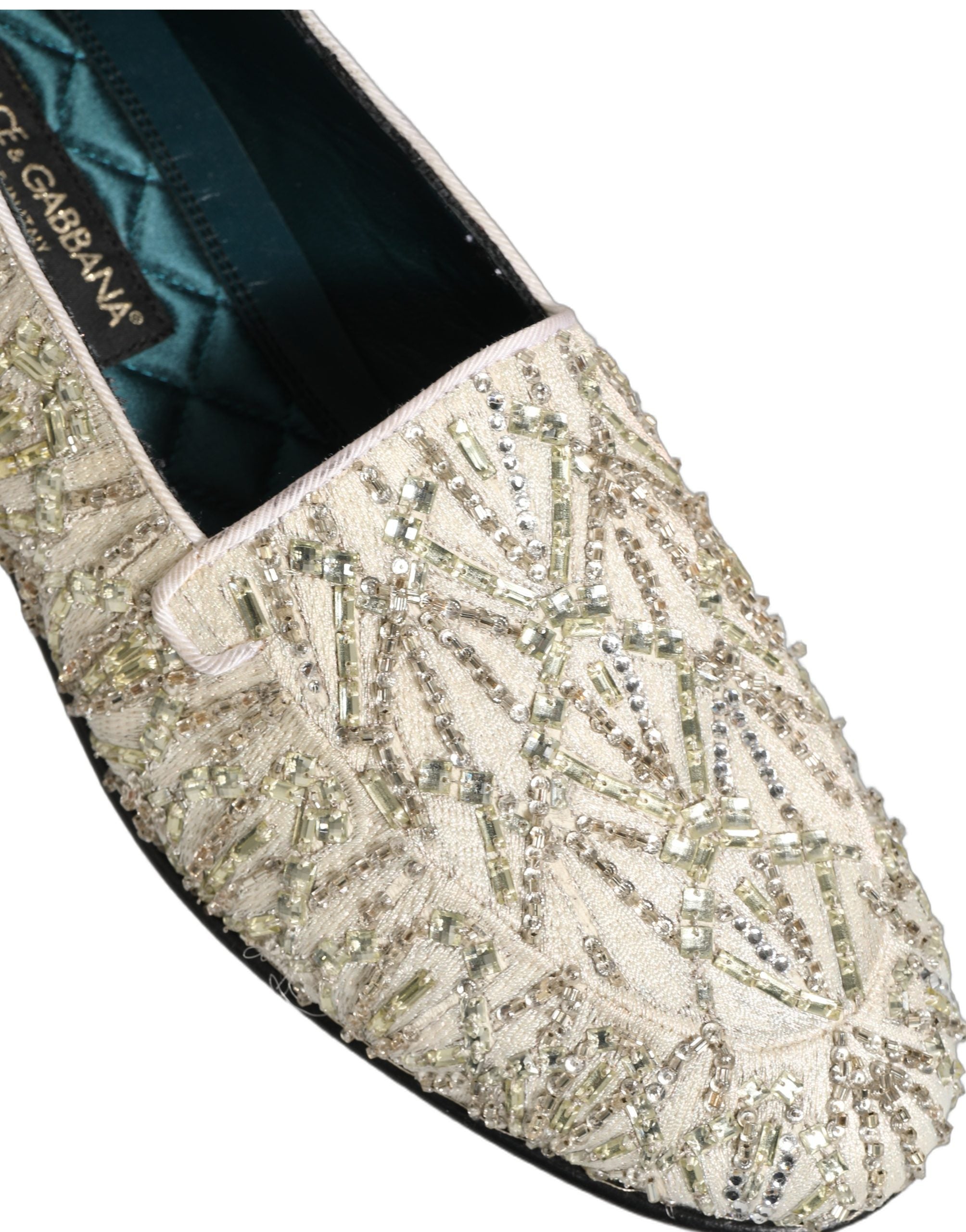 Dolce & Gabbana White Velvet Embroidered Dress Loafers Shoes Dolce & Gabbana