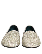 Dolce & Gabbana White Velvet Embroidered Dress Loafers Shoes Dolce & Gabbana