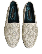 Dolce & Gabbana White Velvet Embroidered Dress Loafers Shoes Dolce & Gabbana