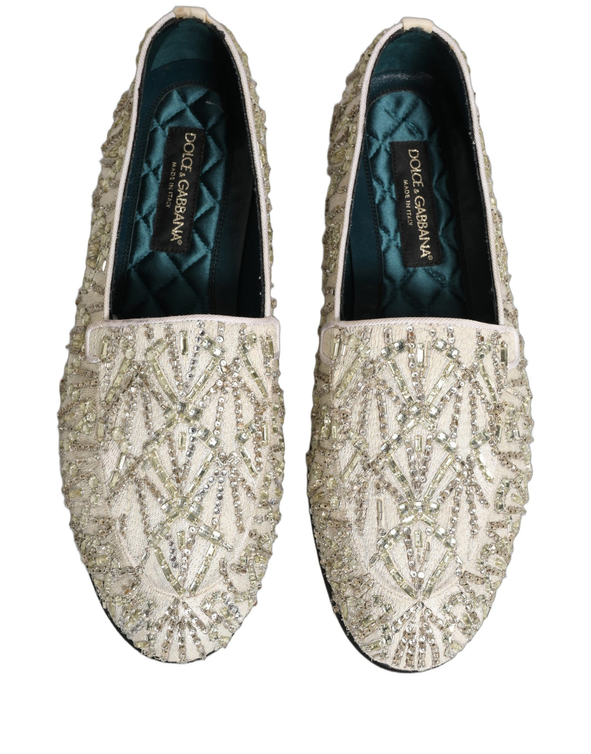 Dolce & Gabbana White Velvet Embroidered Dress Loafers Shoes Dolce & Gabbana