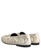 Dolce & Gabbana White Velvet Embroidered Dress Loafers Shoes Dolce & Gabbana