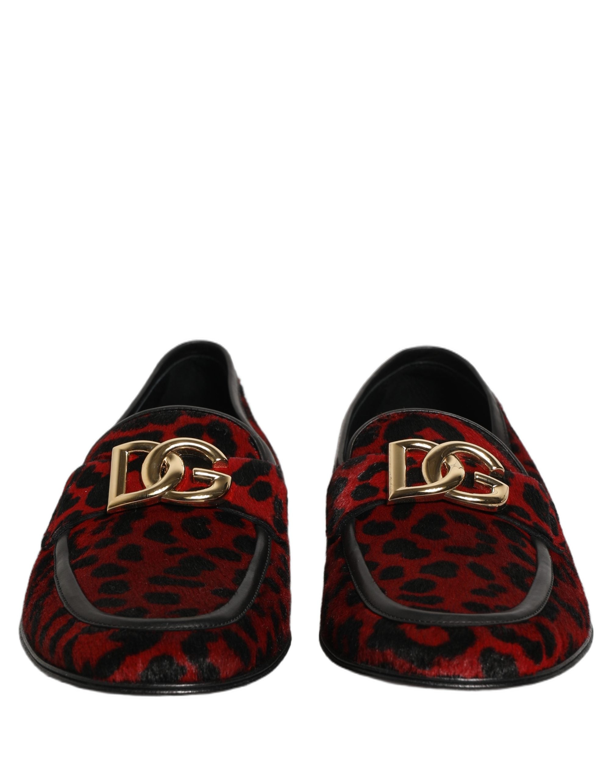 Dolce & Gabbana Red Leopard Print Pony Hair Dress Loafers Shoes Dolce & Gabbana