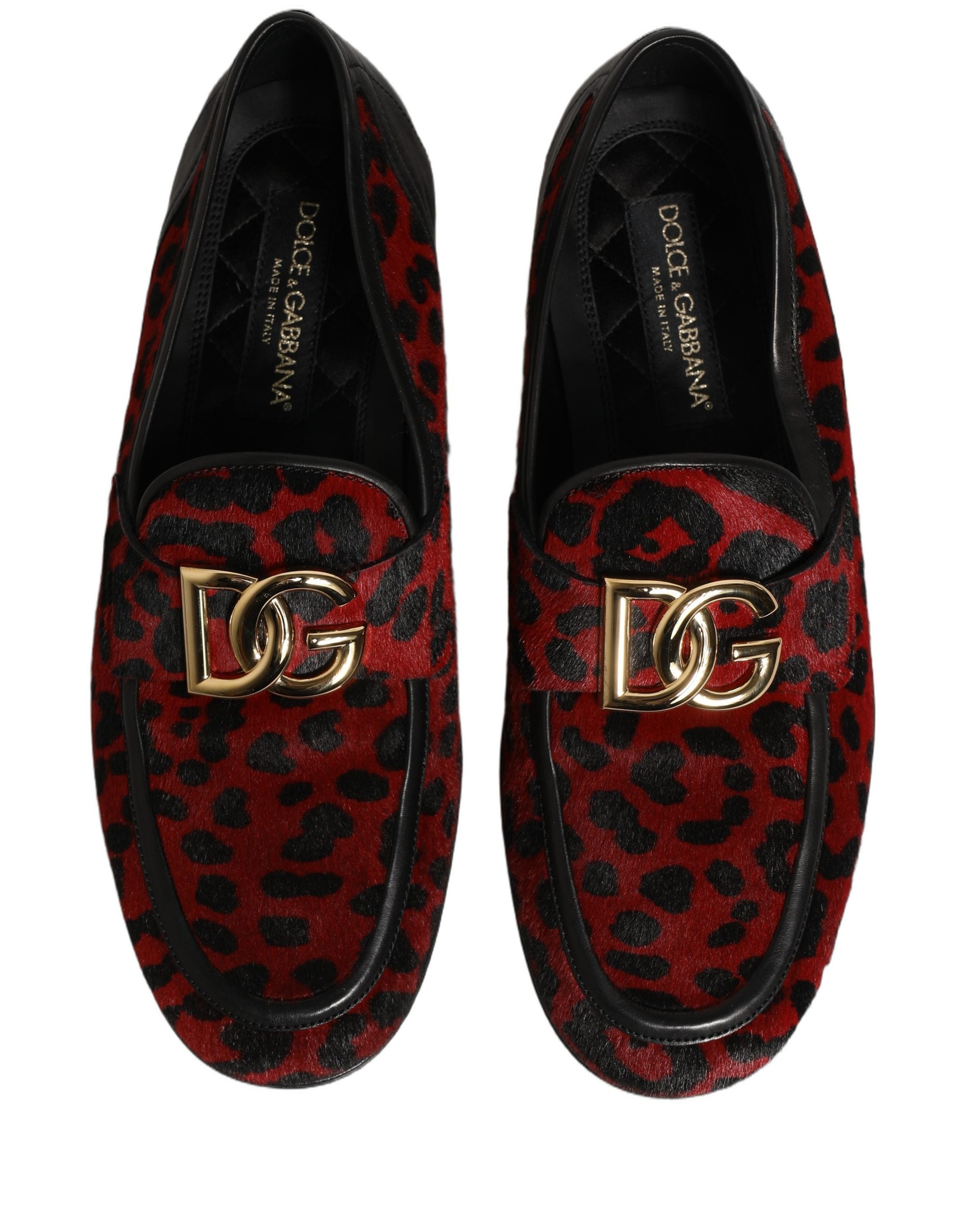 Dolce & Gabbana Red Leopard Print Pony Hair Dress Loafers Shoes Dolce & Gabbana