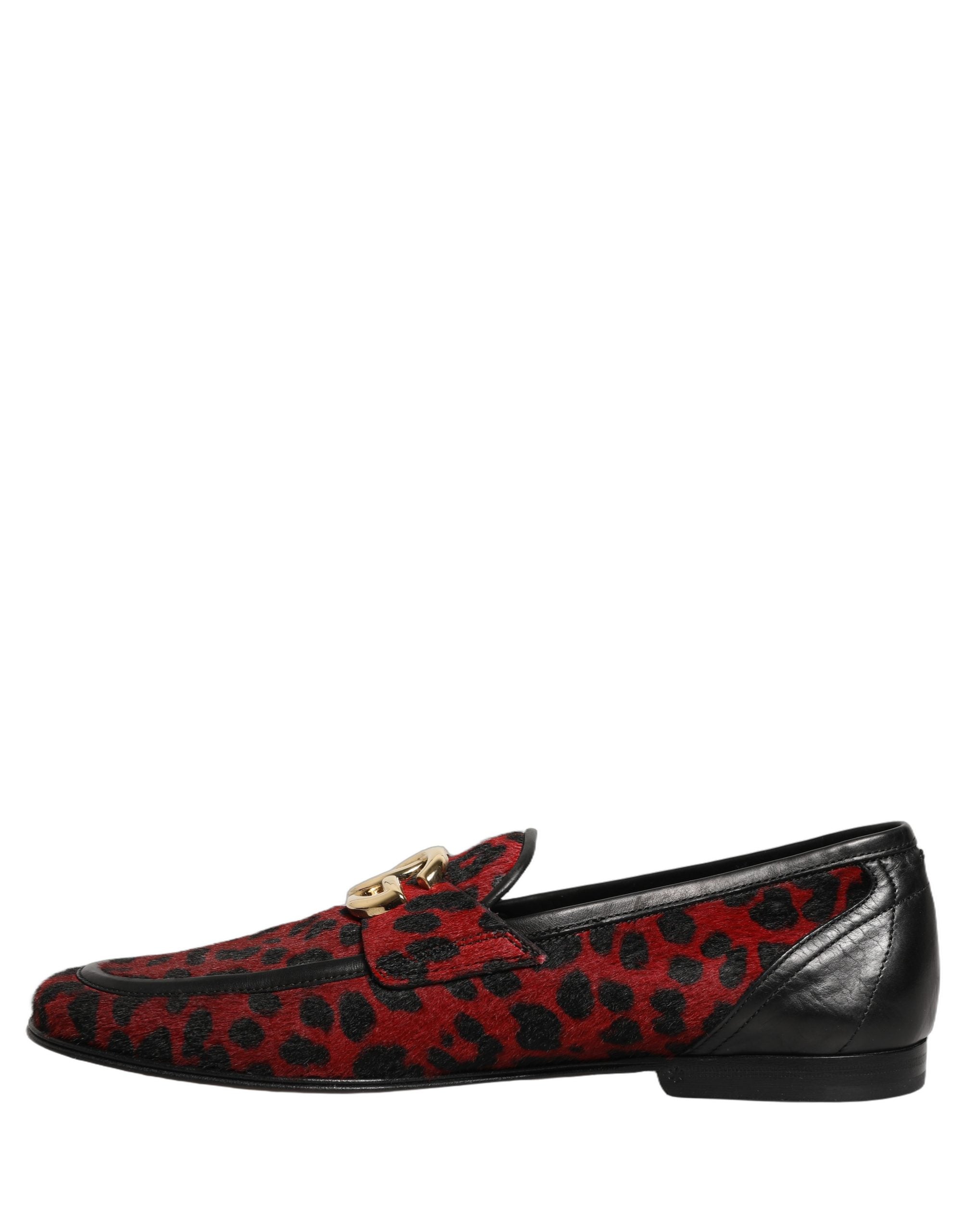 Dolce & Gabbana Red Leopard Print Pony Hair Dress Loafers Shoes Dolce & Gabbana