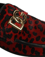 Dolce & Gabbana Red Leopard Print Pony Hair Dress Loafers Shoes - Eljoys Fashion 