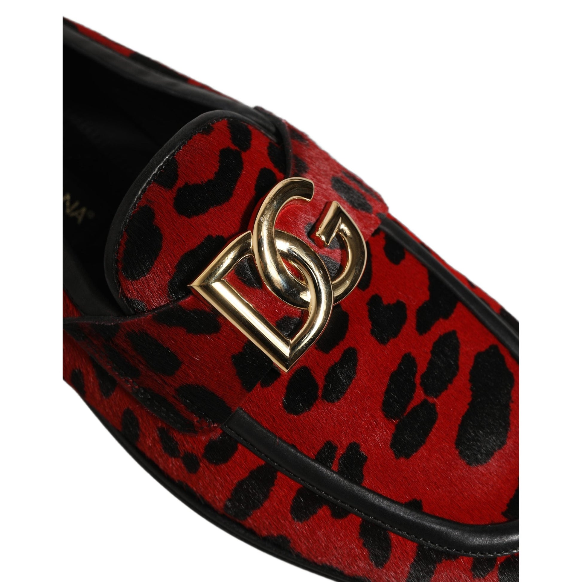 Dolce & Gabbana Red Leopard Print Pony Hair Dress Loafers Shoes Dolce & Gabbana