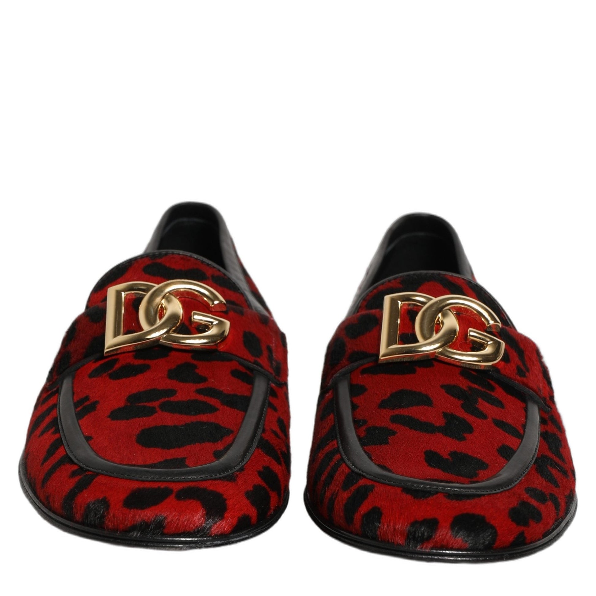 Dolce & Gabbana Red Leopard Print Pony Hair Dress Loafers Shoes Dolce & Gabbana