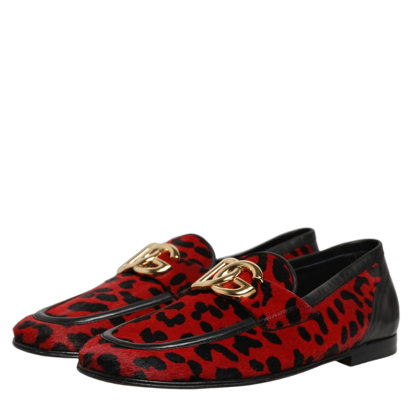 Dolce & Gabbana Red Leopard Print Pony Hair Dress Loafers Shoes Dolce & Gabbana