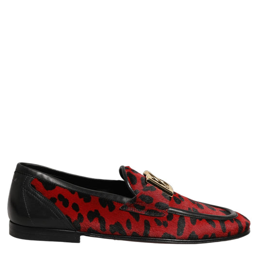 Dolce & Gabbana Red Leopard Print Pony Hair Dress Loafers Shoes Dolce & Gabbana