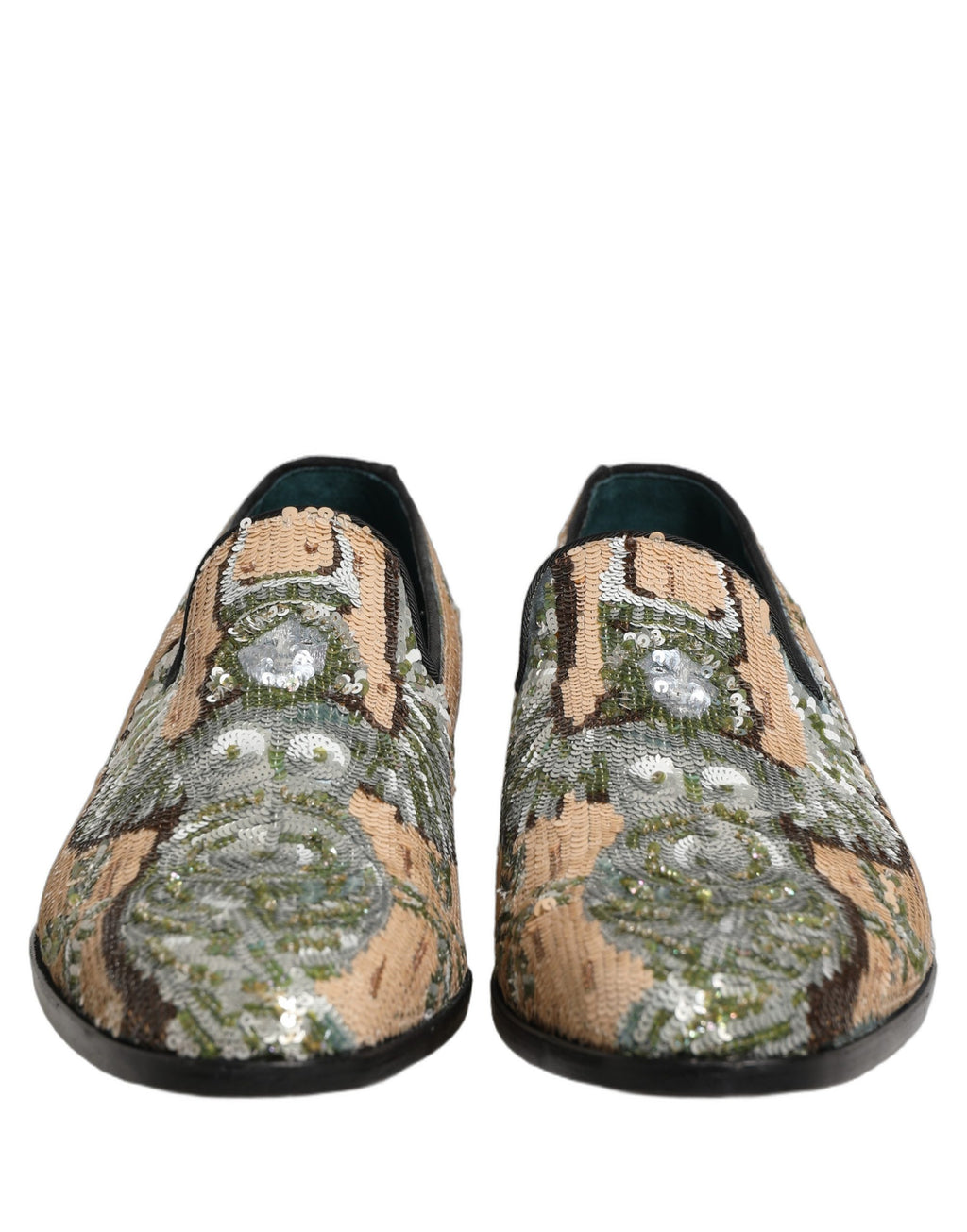 Dolce & Gabbana Beige Sequin Embroidery Dress Loafers Shoes Dolce & Gabbana