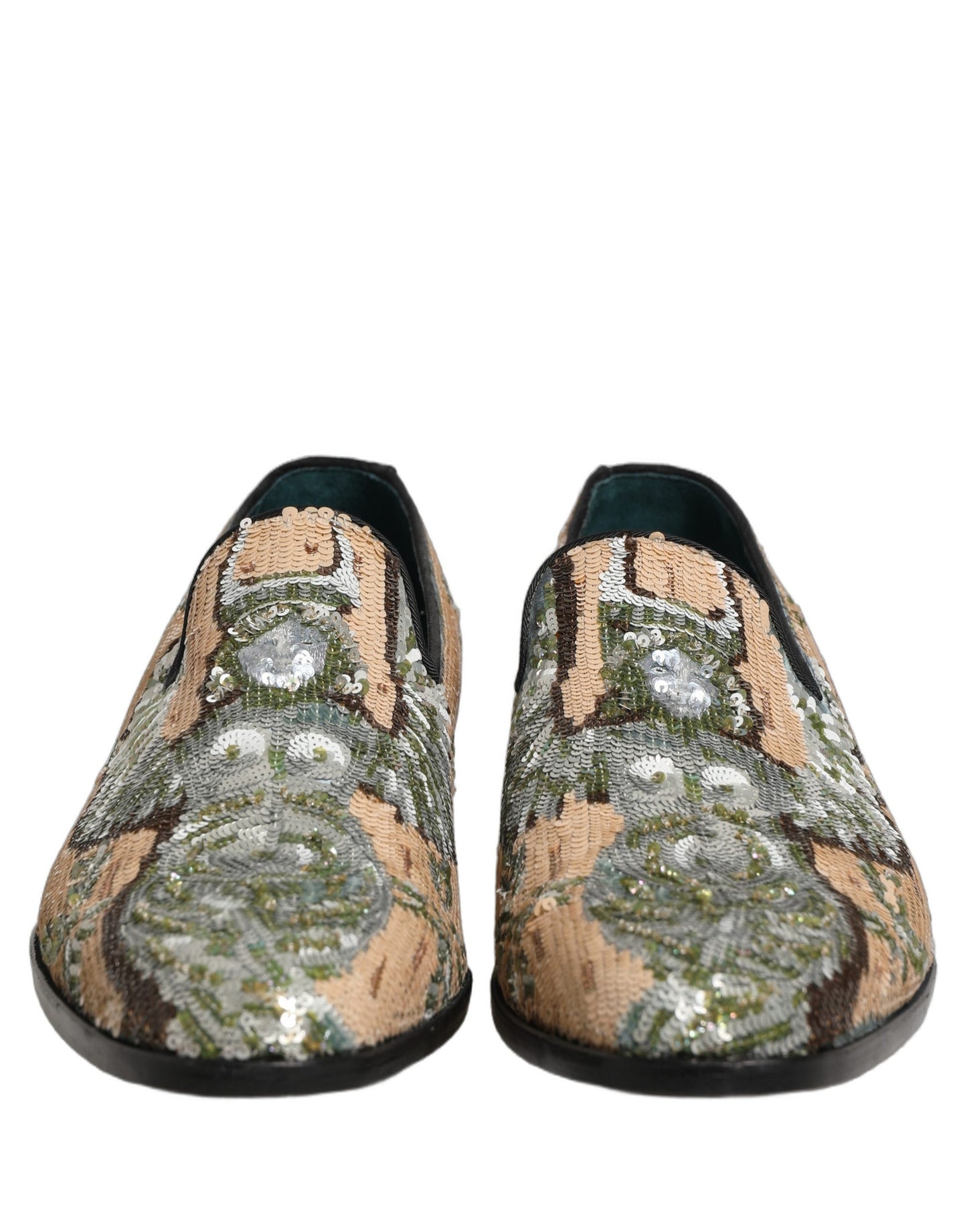 Dolce & Gabbana Beige Sequin Embroidery Dress Loafers Shoes Dolce & Gabbana