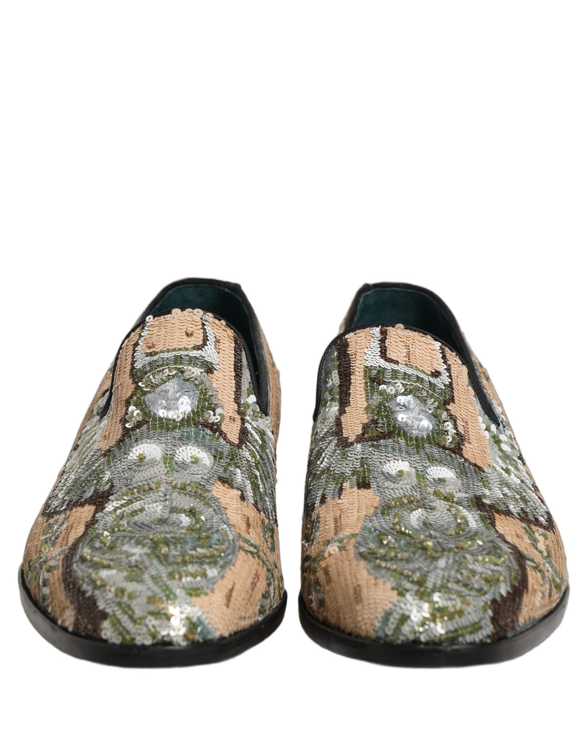 Dolce & Gabbana Beige Sequin Embroidery Dress Loafers Shoes Dolce & Gabbana