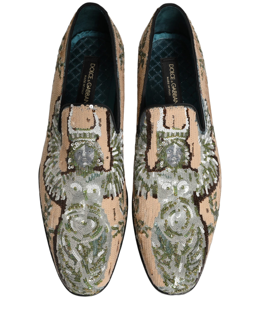 Dolce & Gabbana Beige Sequin Embroidery Dress Loafers Shoes Dolce & Gabbana
