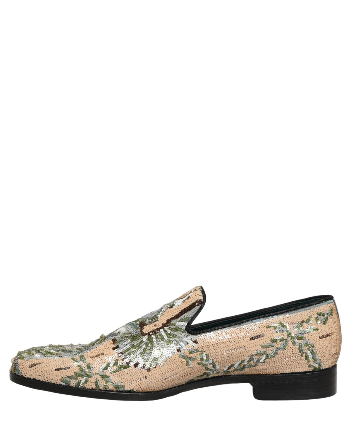 Dolce & Gabbana Beige Sequin Embroidery Dress Loafers Shoes Dolce & Gabbana