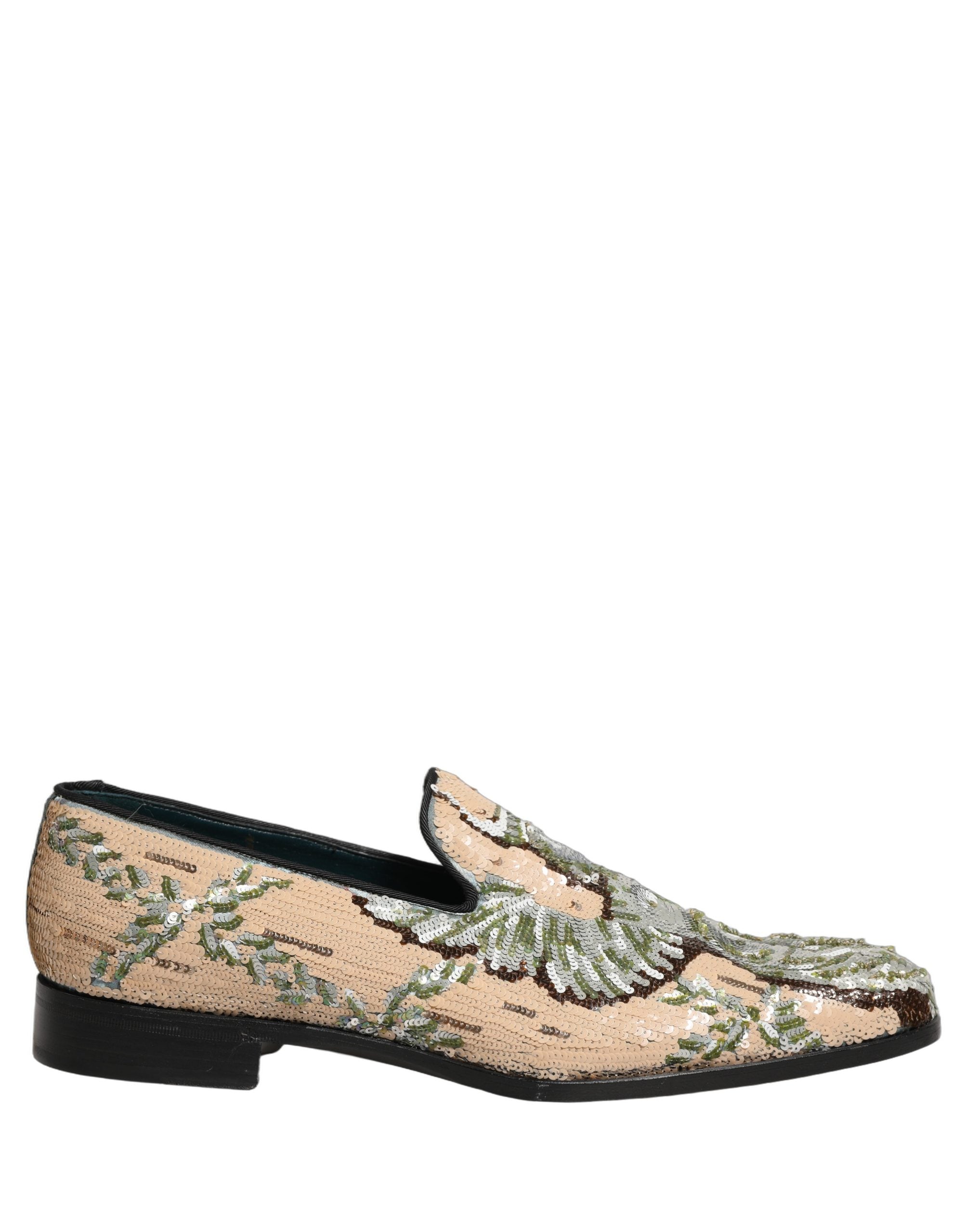 Dolce & Gabbana Beige Sequin Embroidery Dress Loafers Shoes Dolce & Gabbana