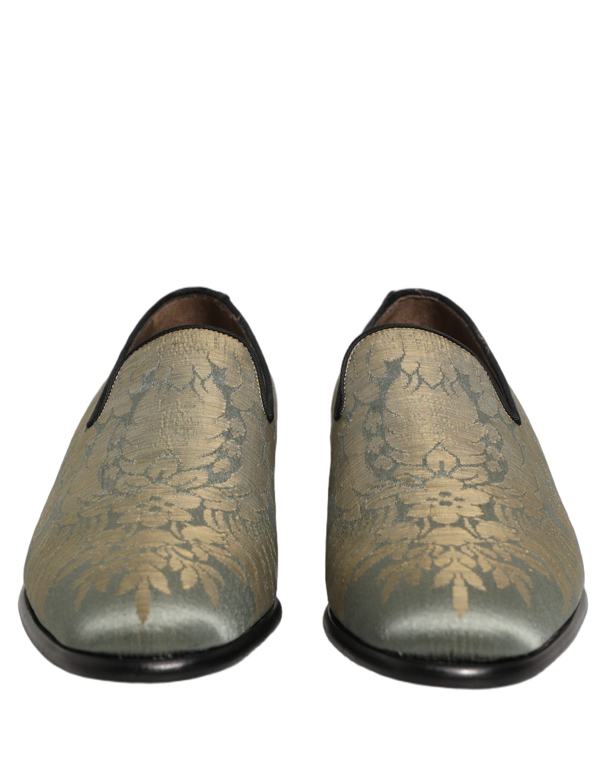 Dolce & Gabbana Gold Floral Jacquard Slip On Loafers Shoes Dolce & Gabbana