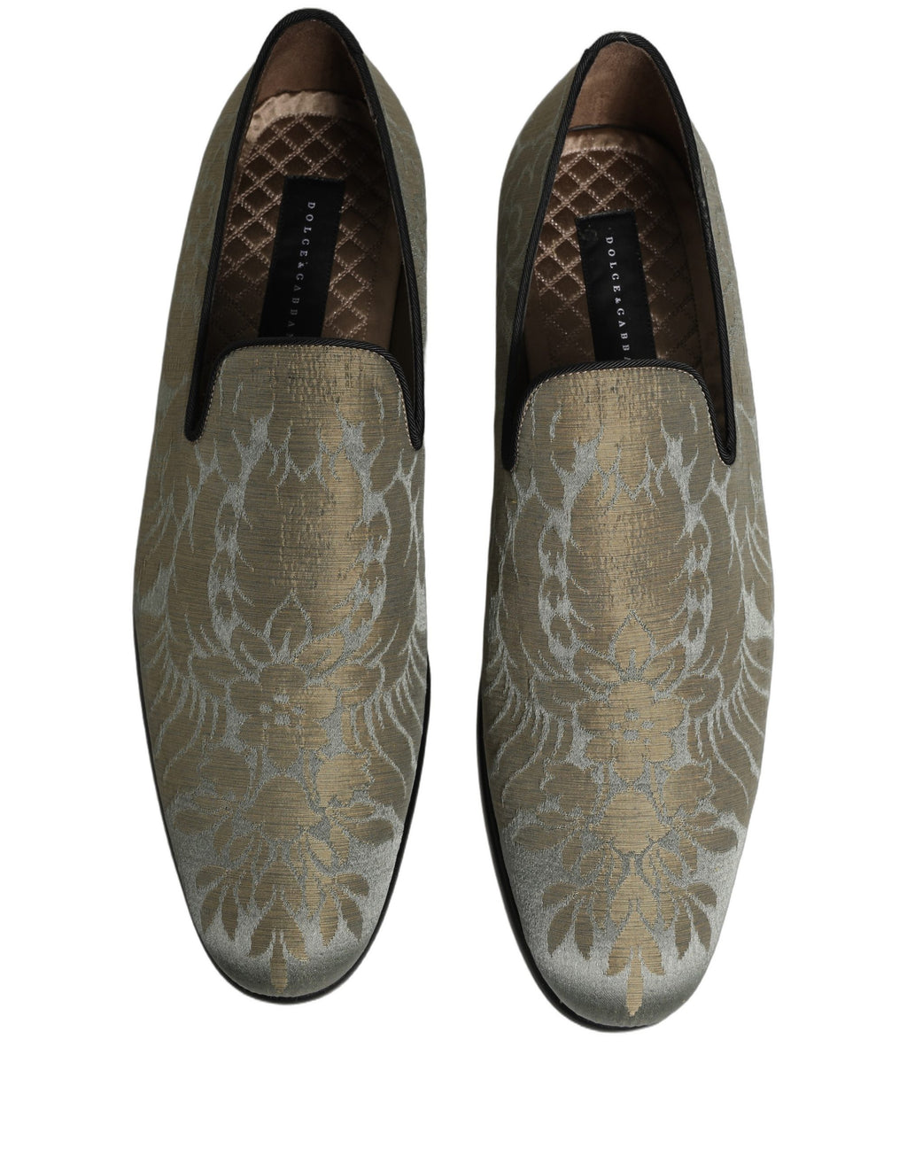 Dolce & Gabbana Gold Floral Jacquard Slip On Loafers Shoes Dolce & Gabbana