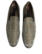 Dolce & Gabbana Gold Floral Jacquard Slip On Loafers Shoes Dolce & Gabbana