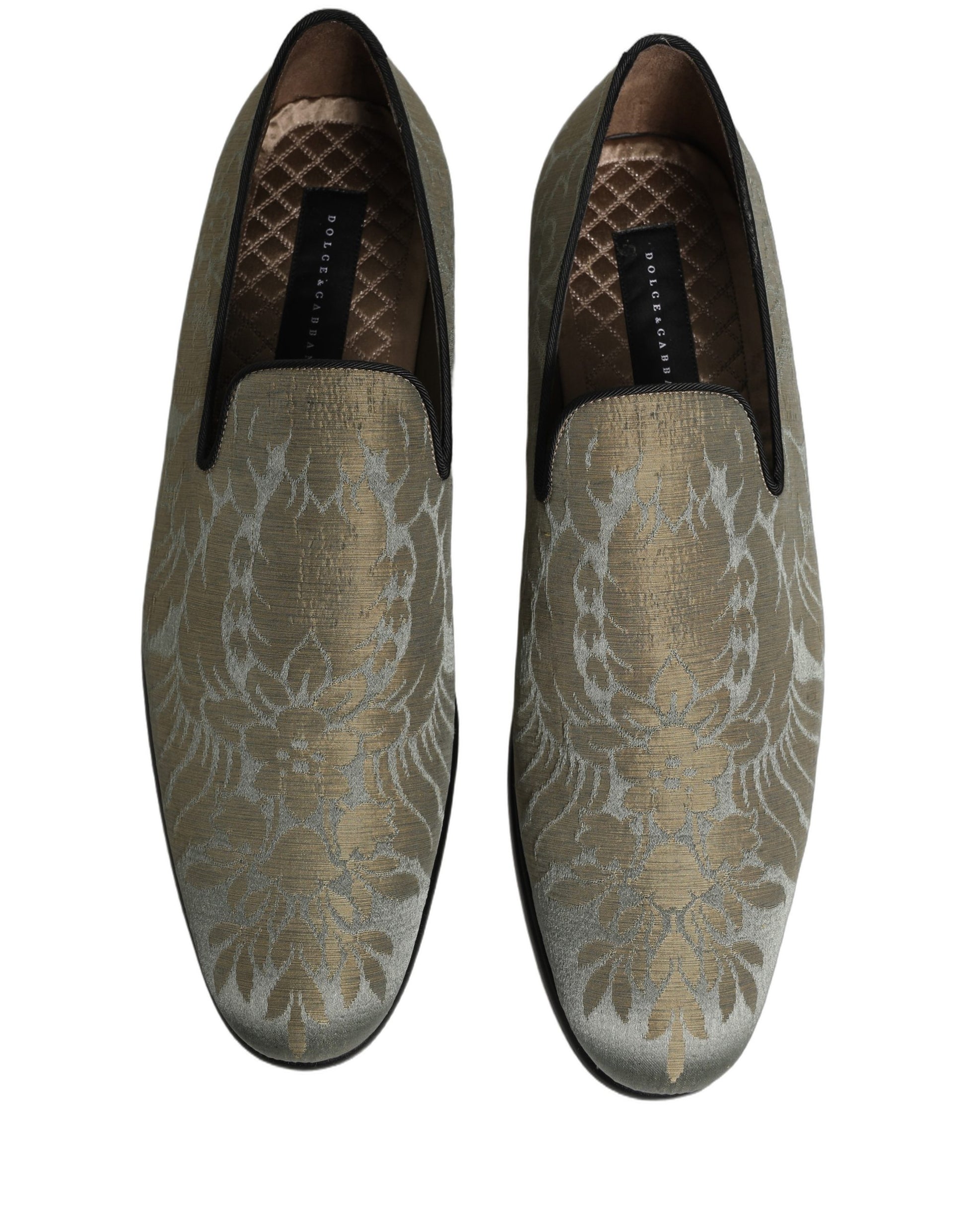 Dolce & Gabbana Gold Floral Jacquard Slip On Loafers Shoes Dolce & Gabbana