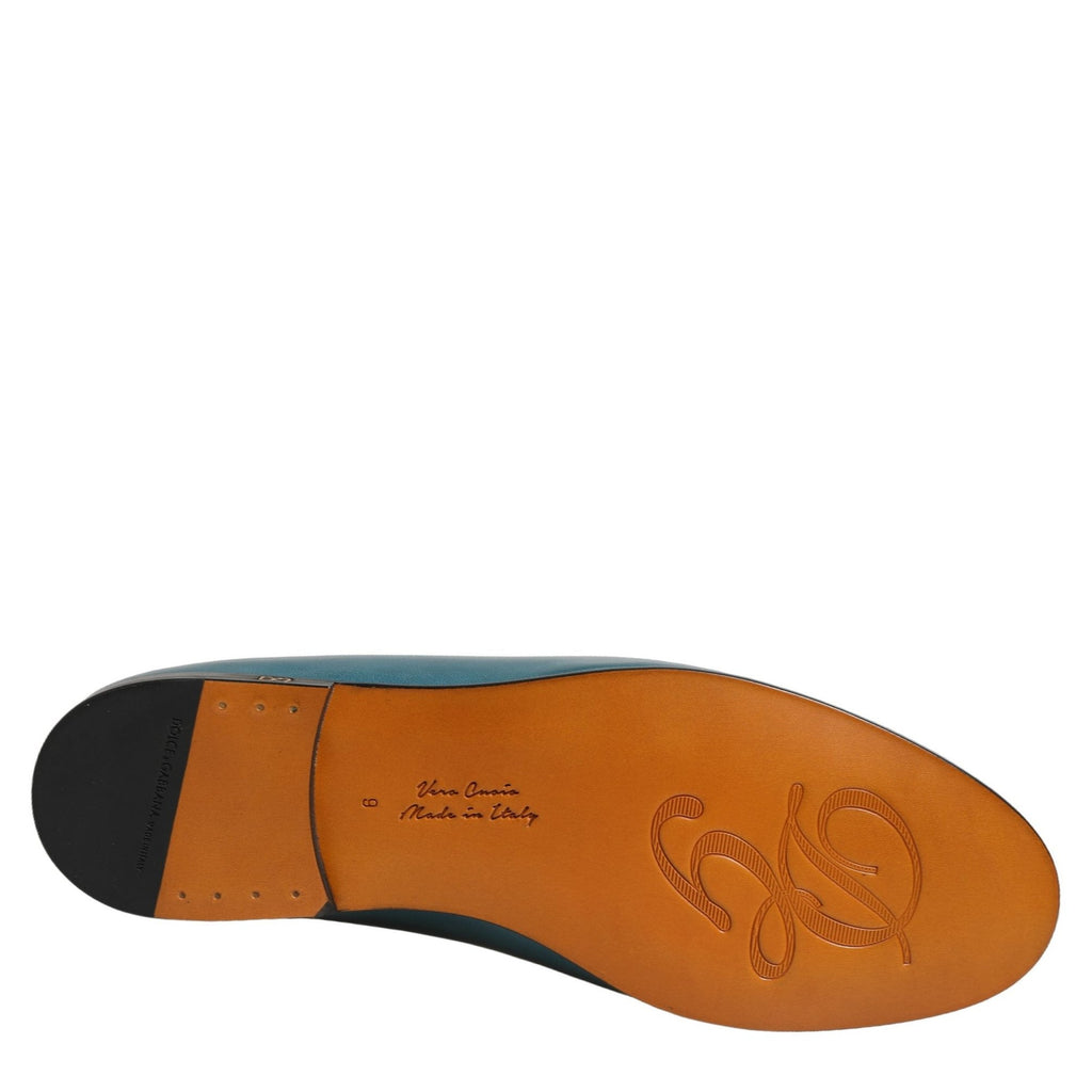 Dolce & Gabbana Blue Leather Logo Slip On Men Loafers Shoes Dolce & Gabbana