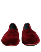 Dolce & Gabbana Maroon Velvet Slip On Men Flats Loafers Shoes Dolce & Gabbana